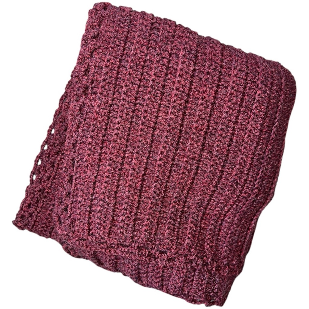 HANDMADE Hand Knit Blanket Throw in Heathered Maroon